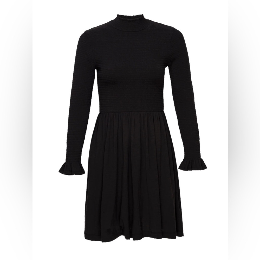 NATION LTD black ZURI smocked body turtleneck long sleeve dress small